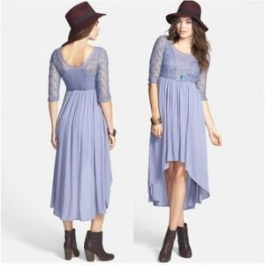 Free People Purple Crochet‎ Lace High Low Gauze Dress Size 2 Embroidered Boho
